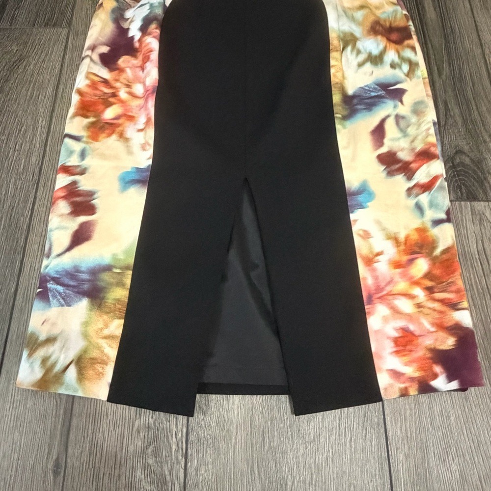 Black Halo Sheath Dress Sleeveless Color Block Floral Printed Fitted Size 2 - Picture 11 of 16